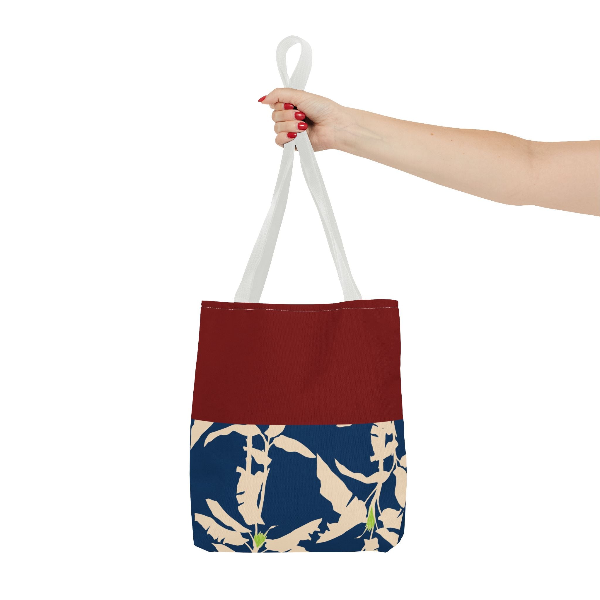 Red Navy Botanical Leaf Pattern Tote Bag