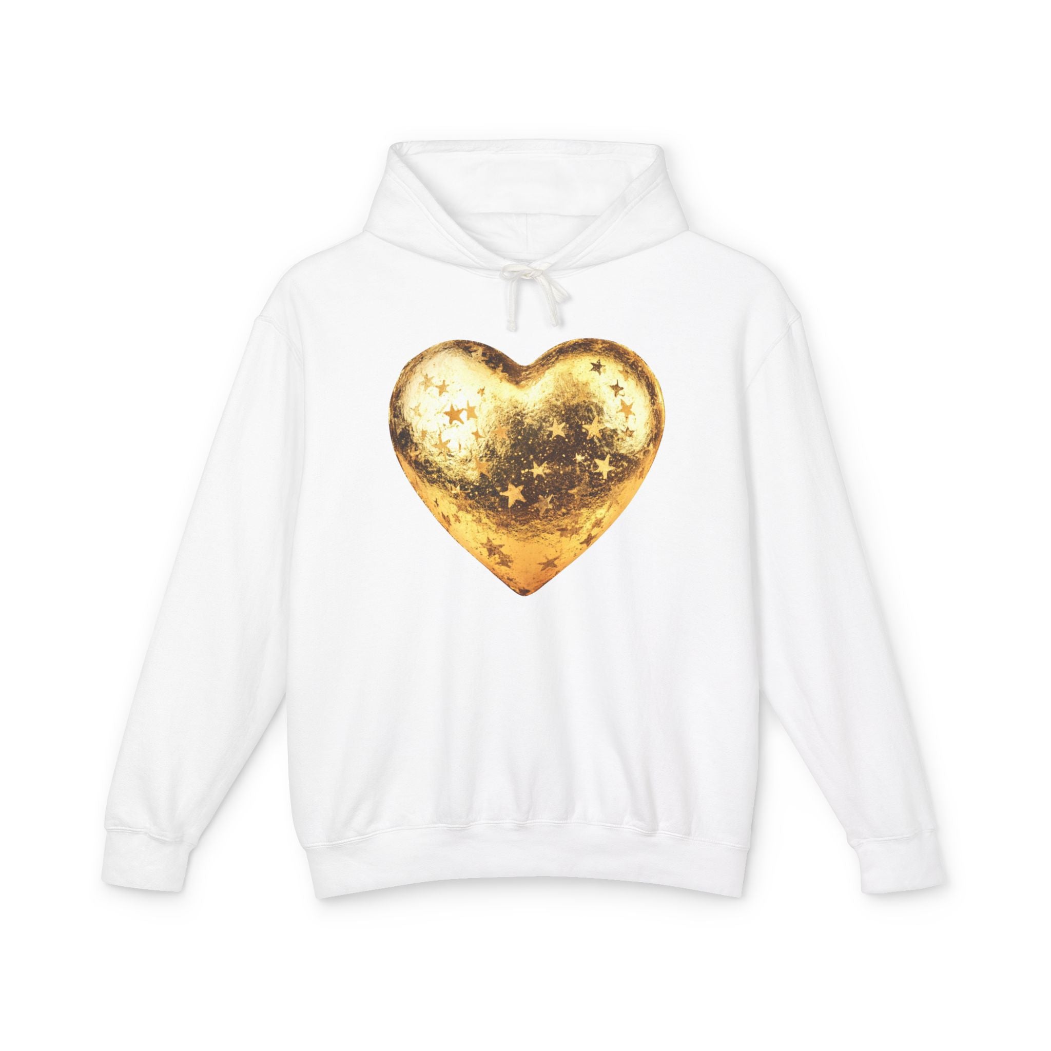 Gold Glitter Heart Hoodie | Shiny Star Pattern Sweatshirt