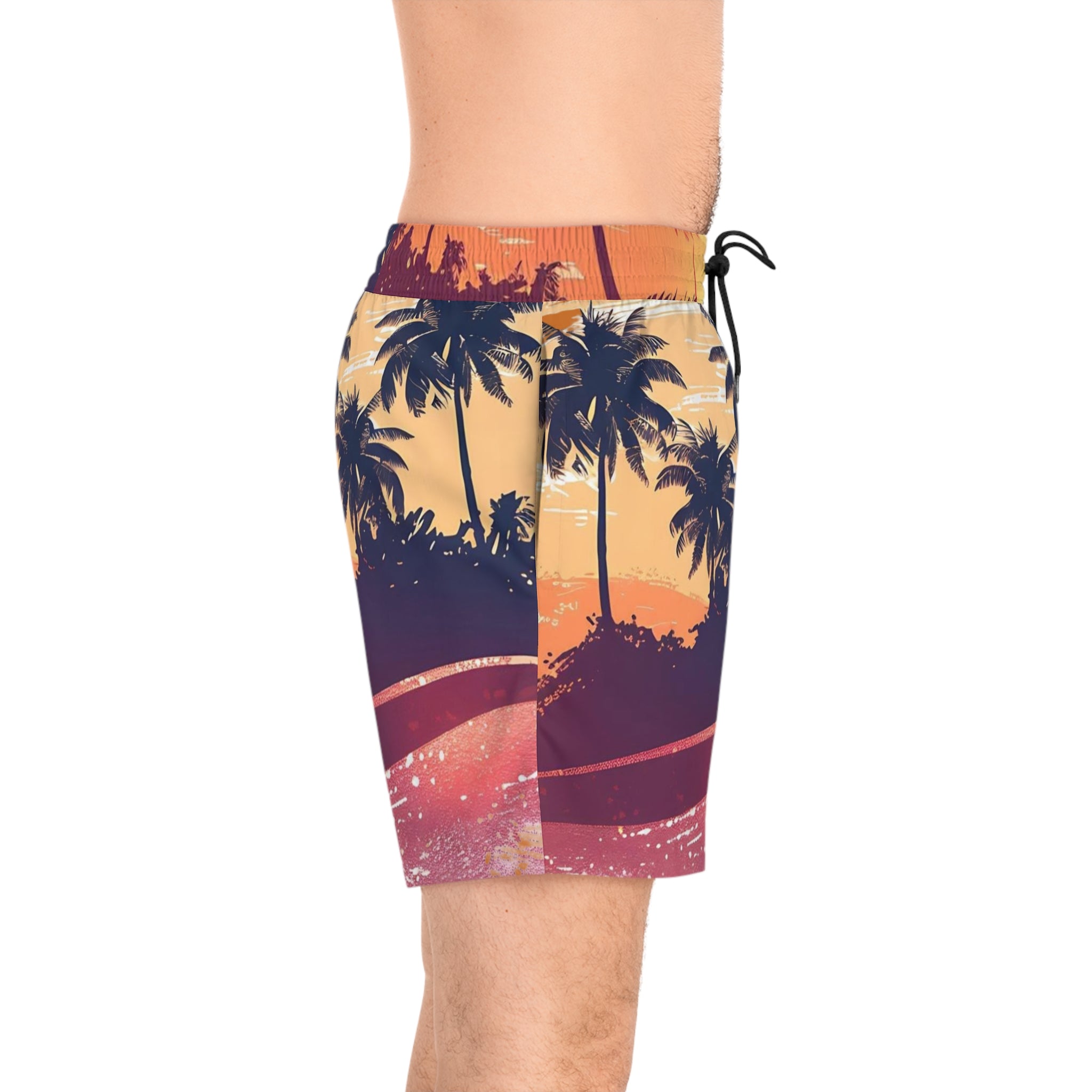 Men's Tropical Sunset Swim Shorts — Palm Tree Beach Boardshorts
