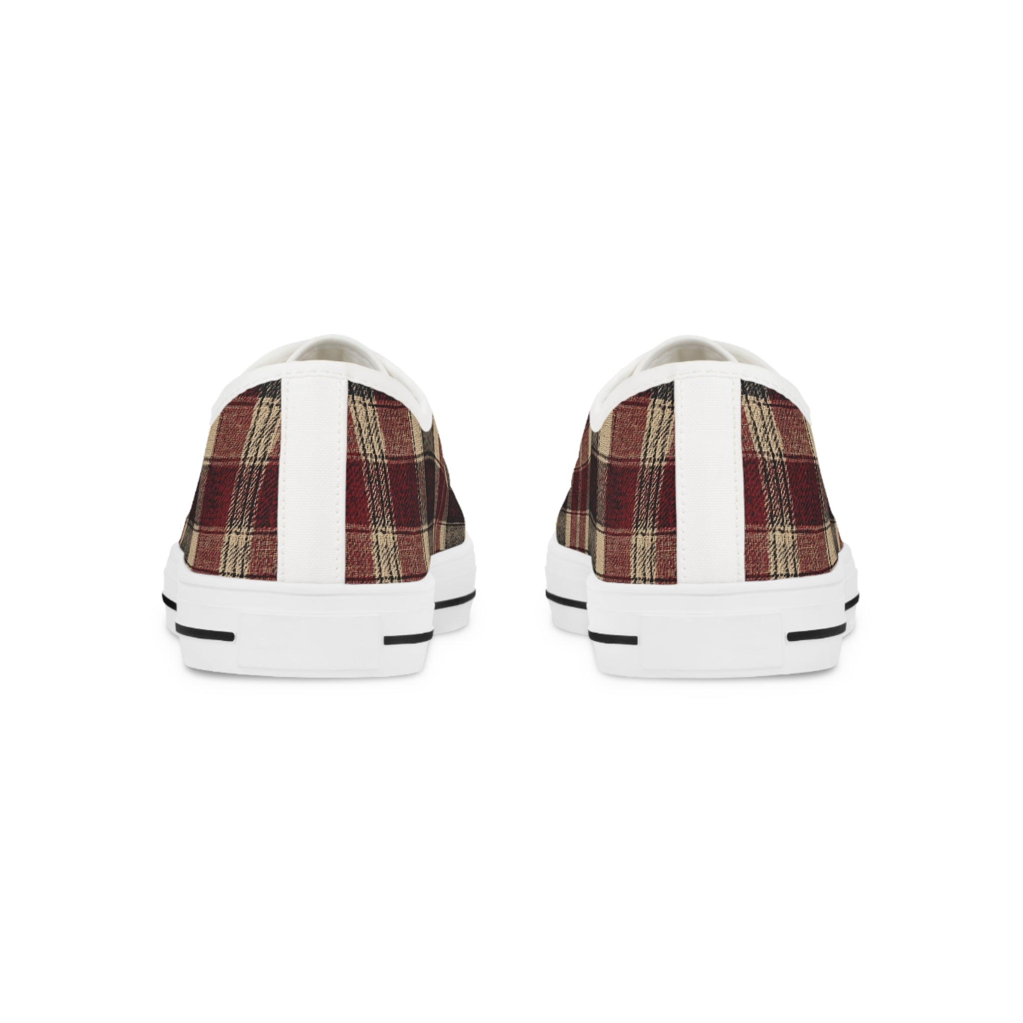 Plaid Low Top Sneakers — Vintage Red & Brown Casual Canvas Shoes