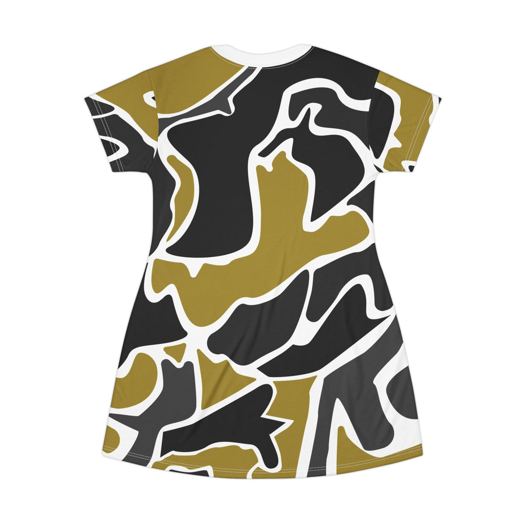 Abstract Camo T-Shirt Dress — Gold & Black
