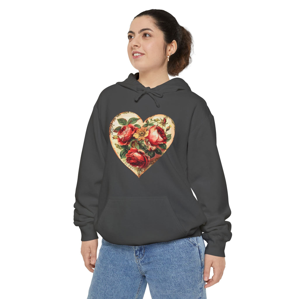 Vintage Rose Heart Hoodie | Floral Heart Sweatshirt