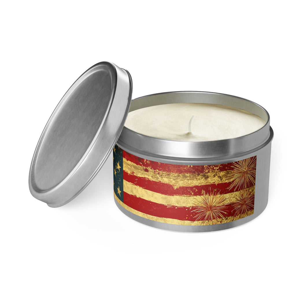 Vintage American Flag Tin Candle | Patriotic Fourth of July Stars & Stripes