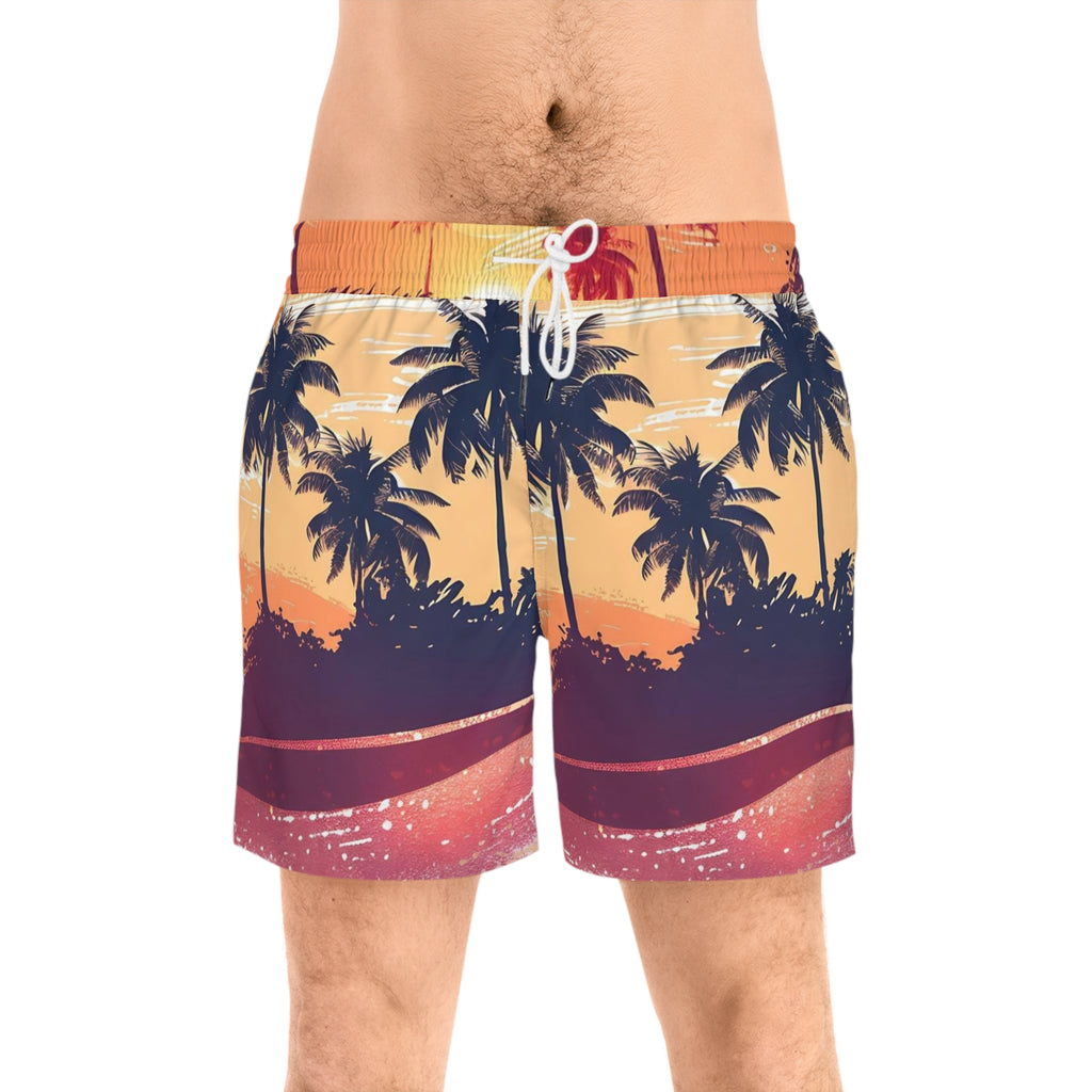 Men's Tropical Sunset Swim Shorts — Palm Tree Beach Boardshorts