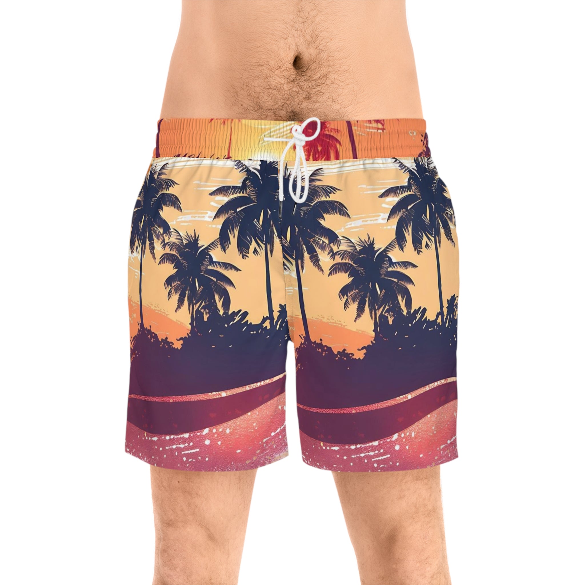 Men's Tropical Sunset Swim Shorts — Palm Tree Beach Boardshorts