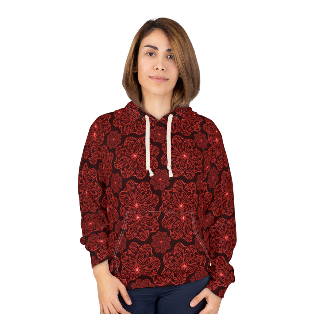 Red Floral Mandala Hoodie | All-Over Print Pullover