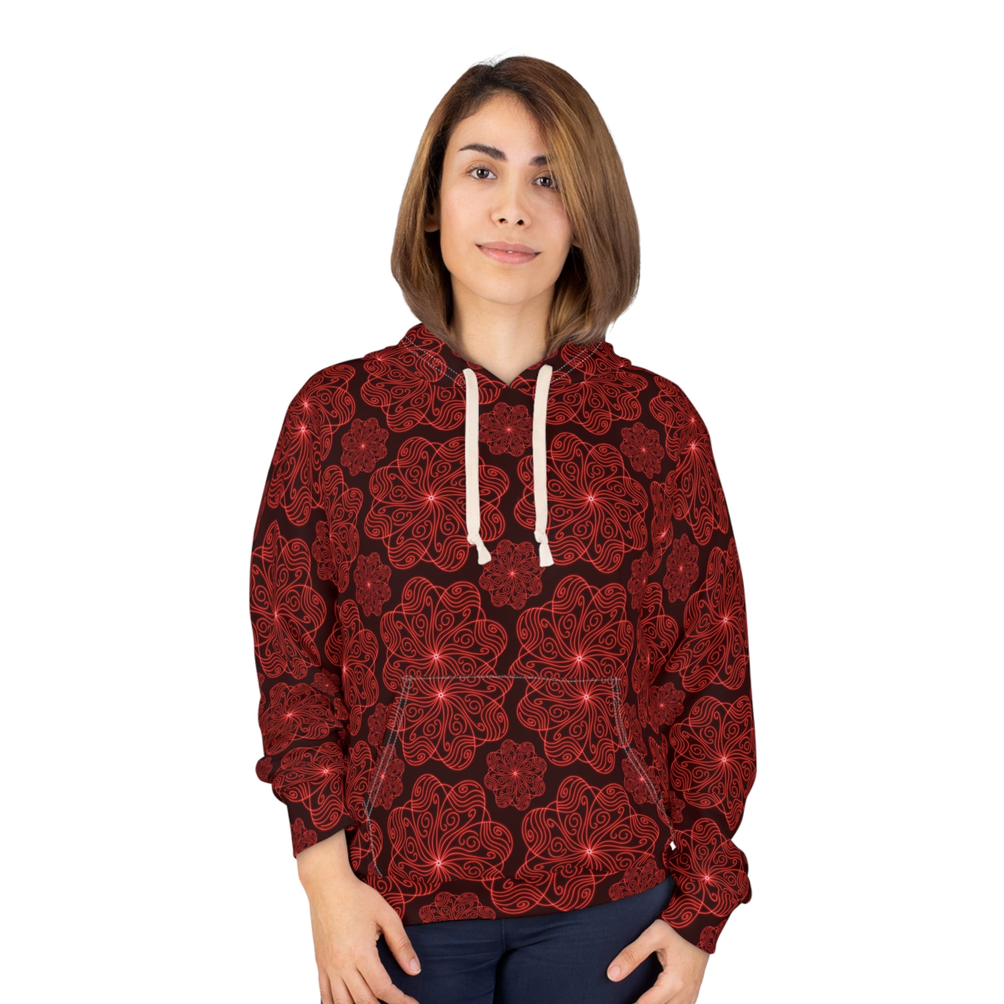 Red Floral Mandala Hoodie | All-Over Print Pullover