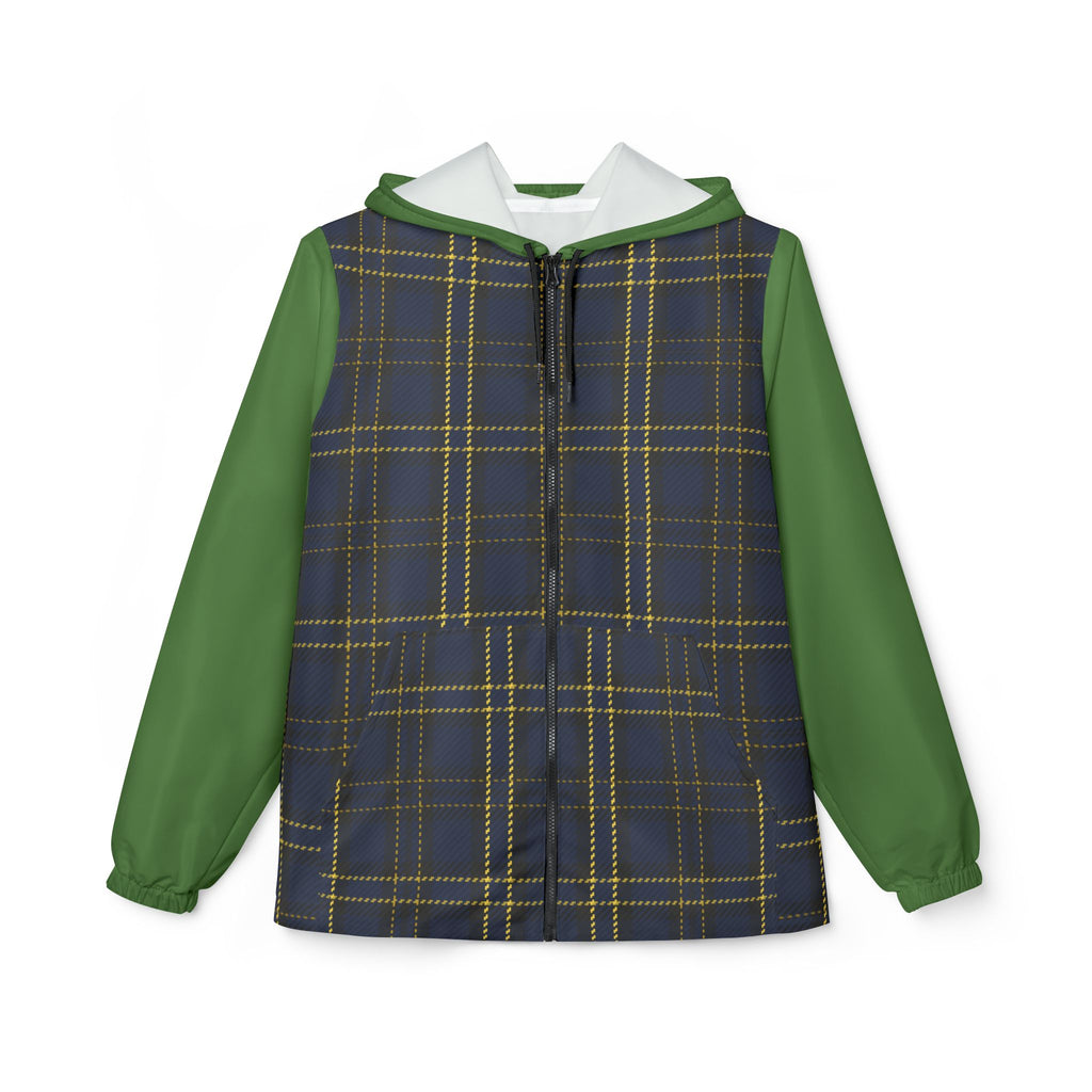Plaid Green Navy Windbreaker Jacket — Hooded Lightweight Outdoor Jacket