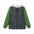 Plaid Green Navy Windbreaker Jacket — Hooded Lightweight Outdoor Jacket