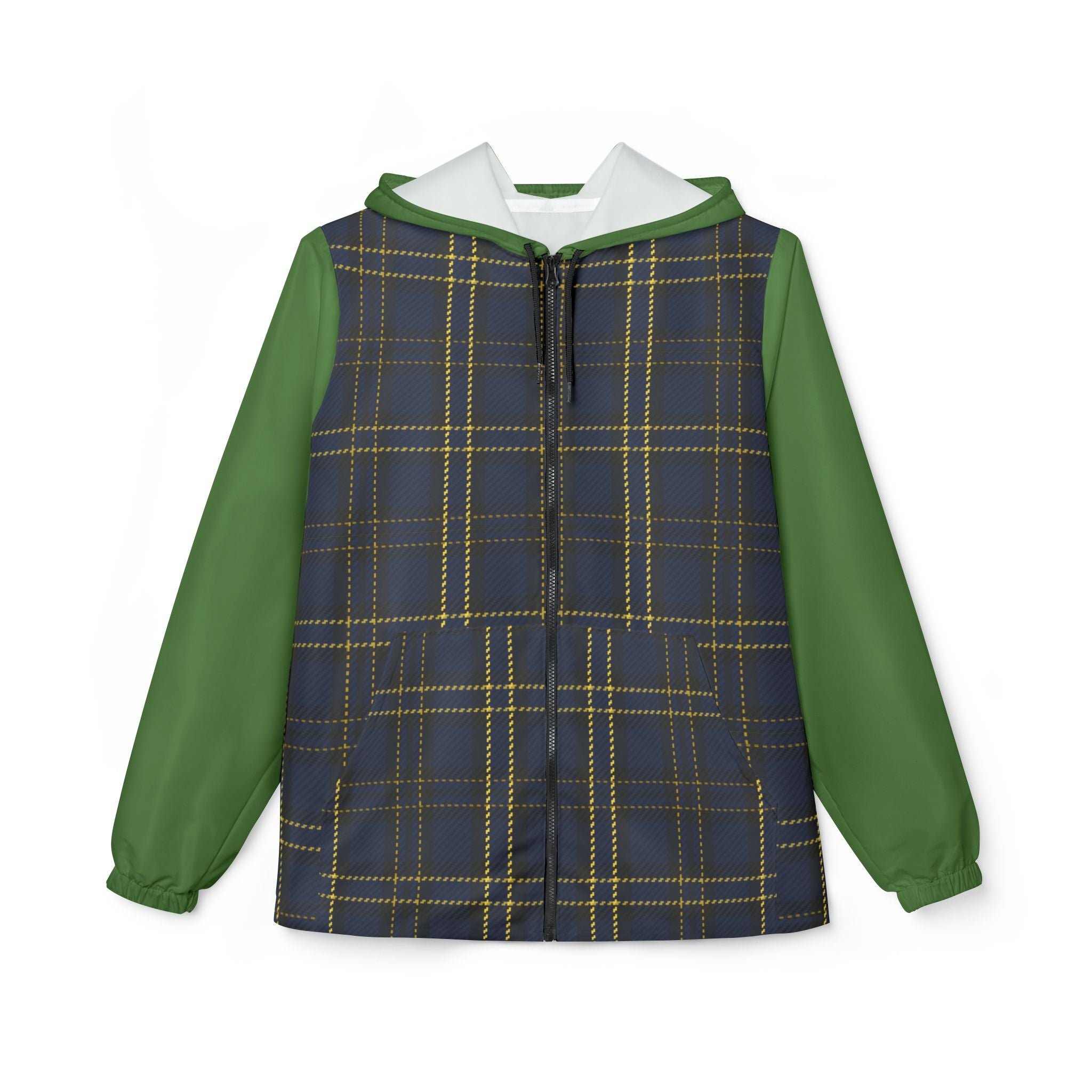 Plaid Green Navy Windbreaker Jacket — Hooded Lightweight Outdoor Jacket