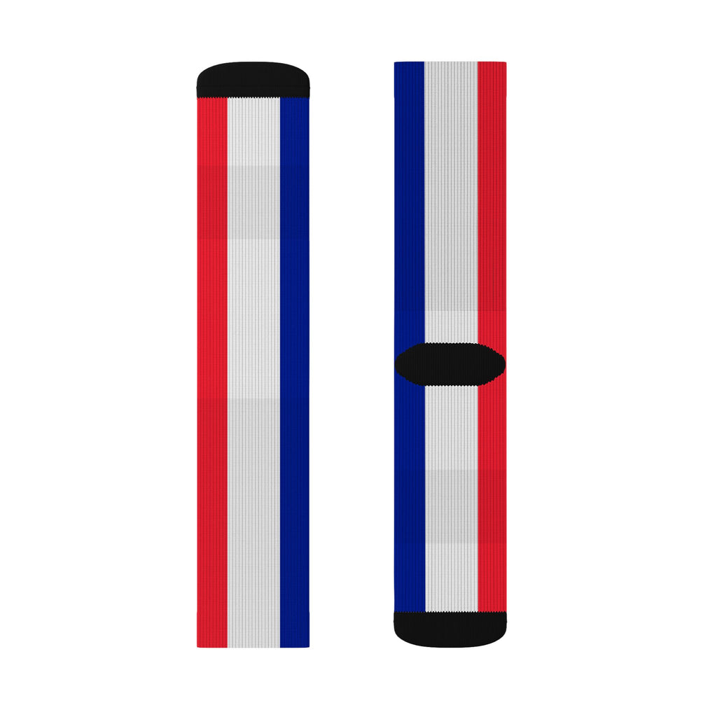 French Flag Stripe Sublimation Socks - Patriotic Red White Blue Crew Socks