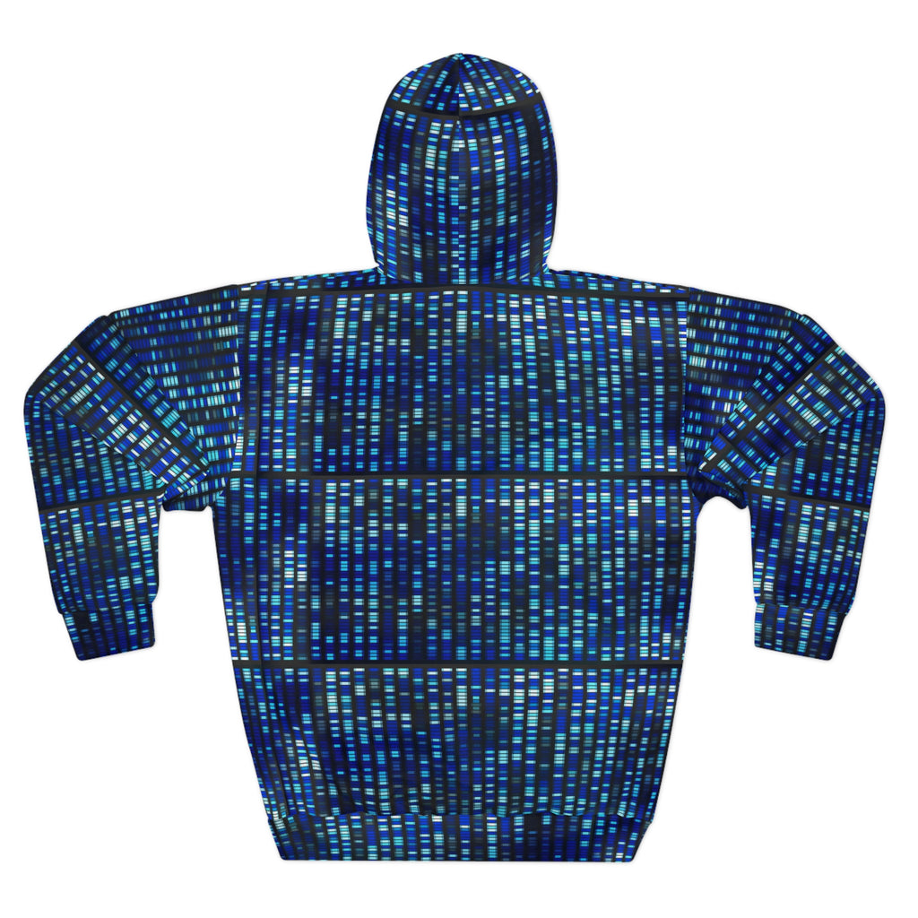 Blue Pixel Grid Hoodie | Digital Matrix All-Over Print Hoodie
