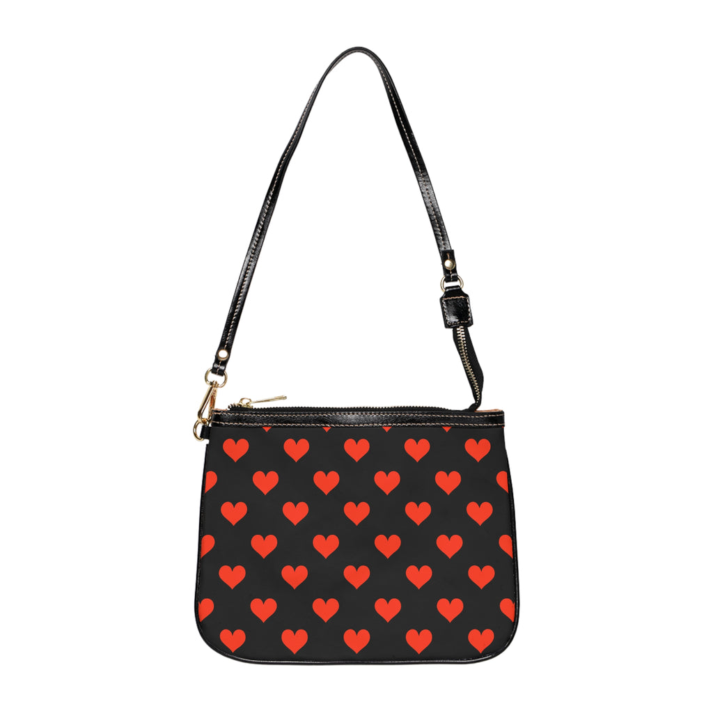 Red Heart Pattern Small Shoulder Bag | Black Crossbody Purse