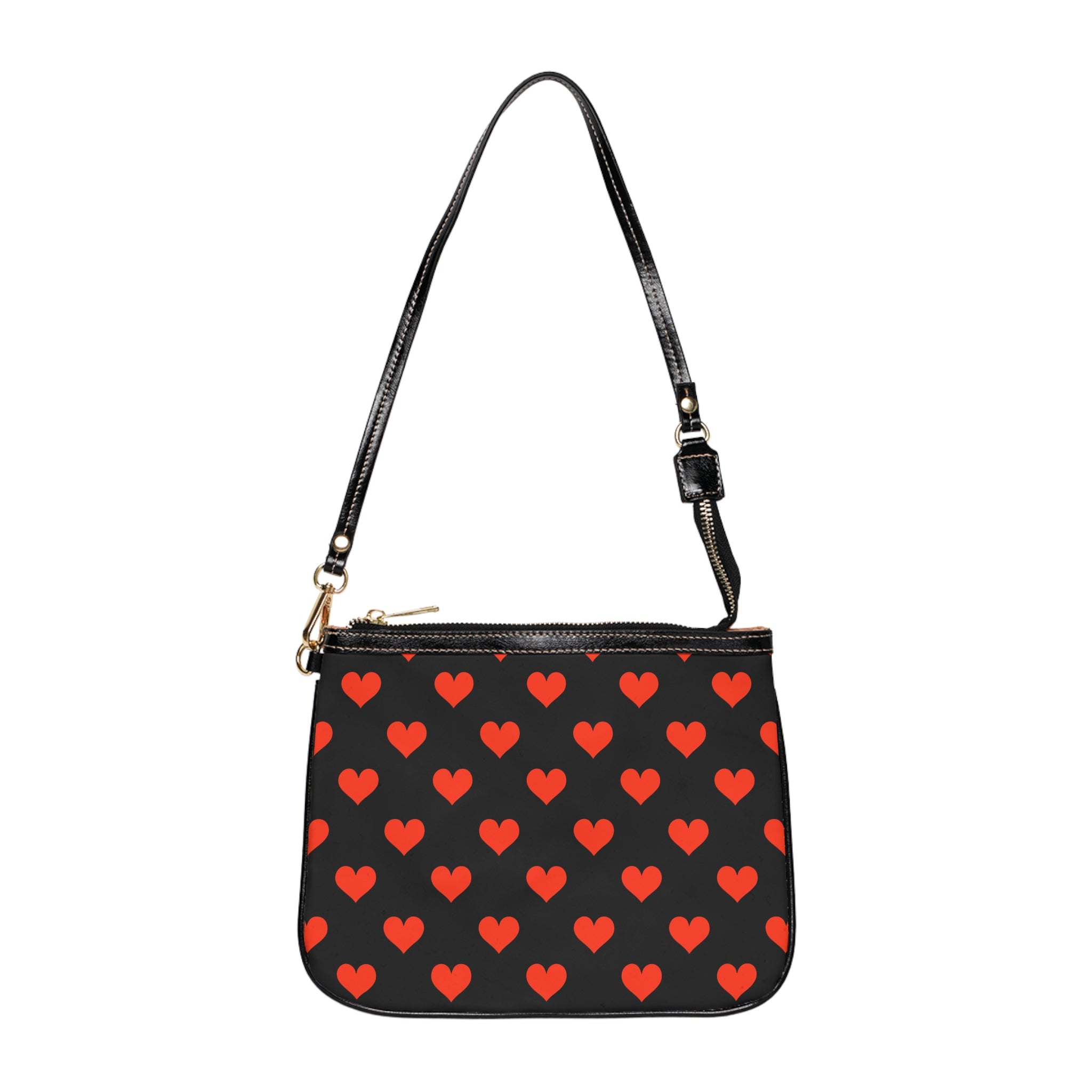 Red Heart Pattern Small Shoulder Bag | Black Crossbody Purse