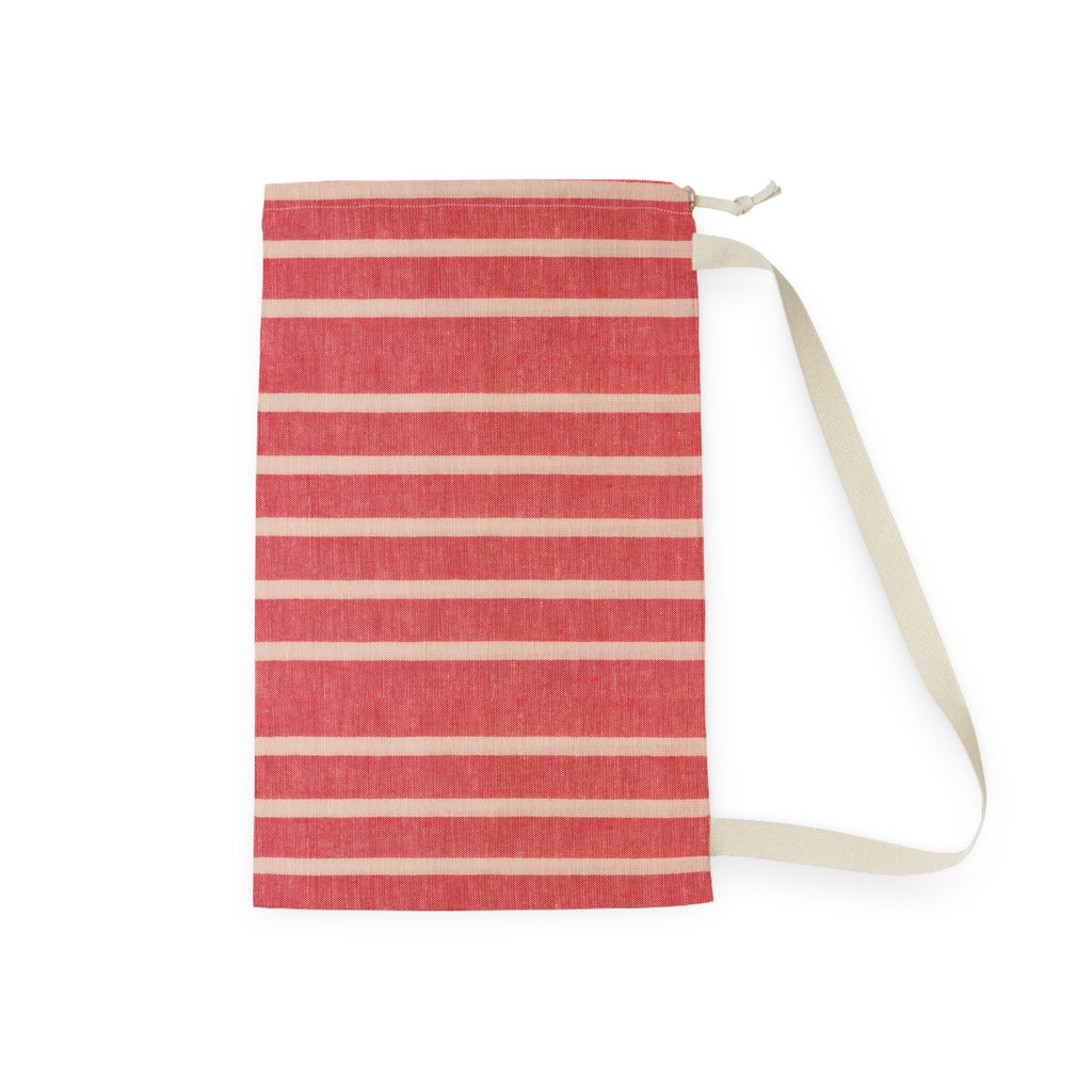 Striped Red Laundry Bag — Cotton Drawstring Laundry Tote