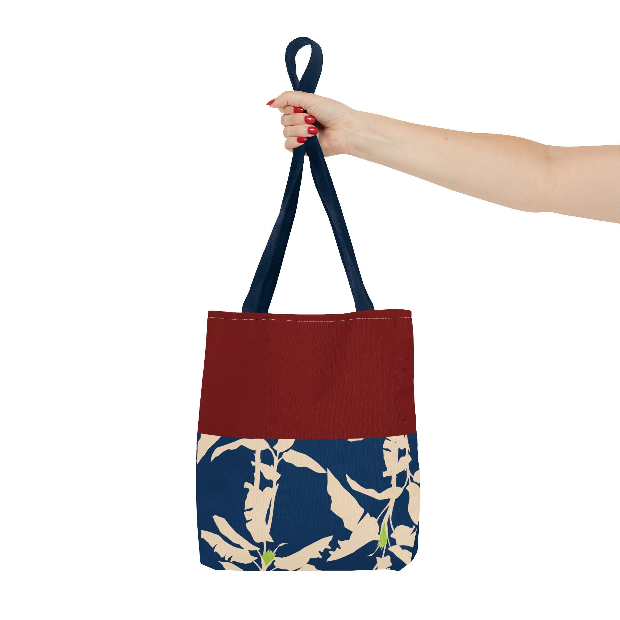Red Navy Botanical Leaf Pattern Tote Bag
