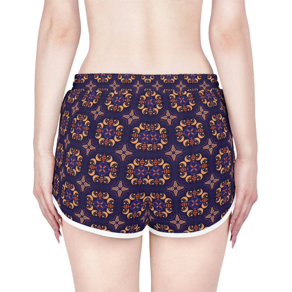 Navy Boho Tile Print Women's Relaxed Shorts