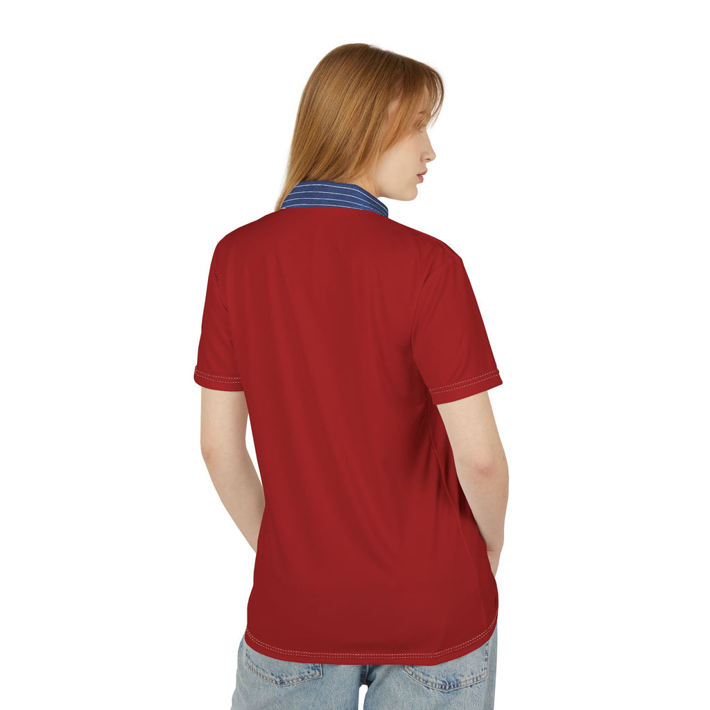 Classic Red Polo Shirt with Blue Contrast Collar