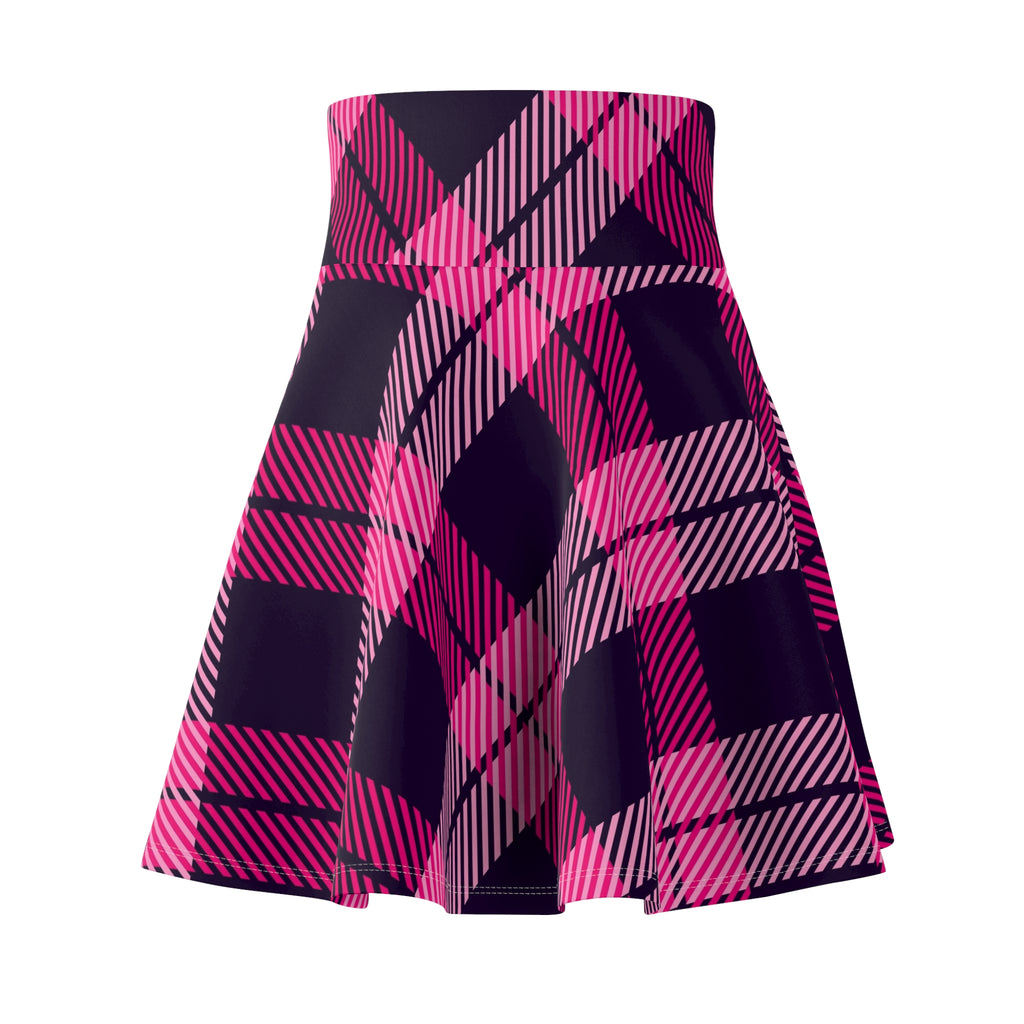 Pink Plaid Pattern Women's Skater Skirt | Pink Tartan