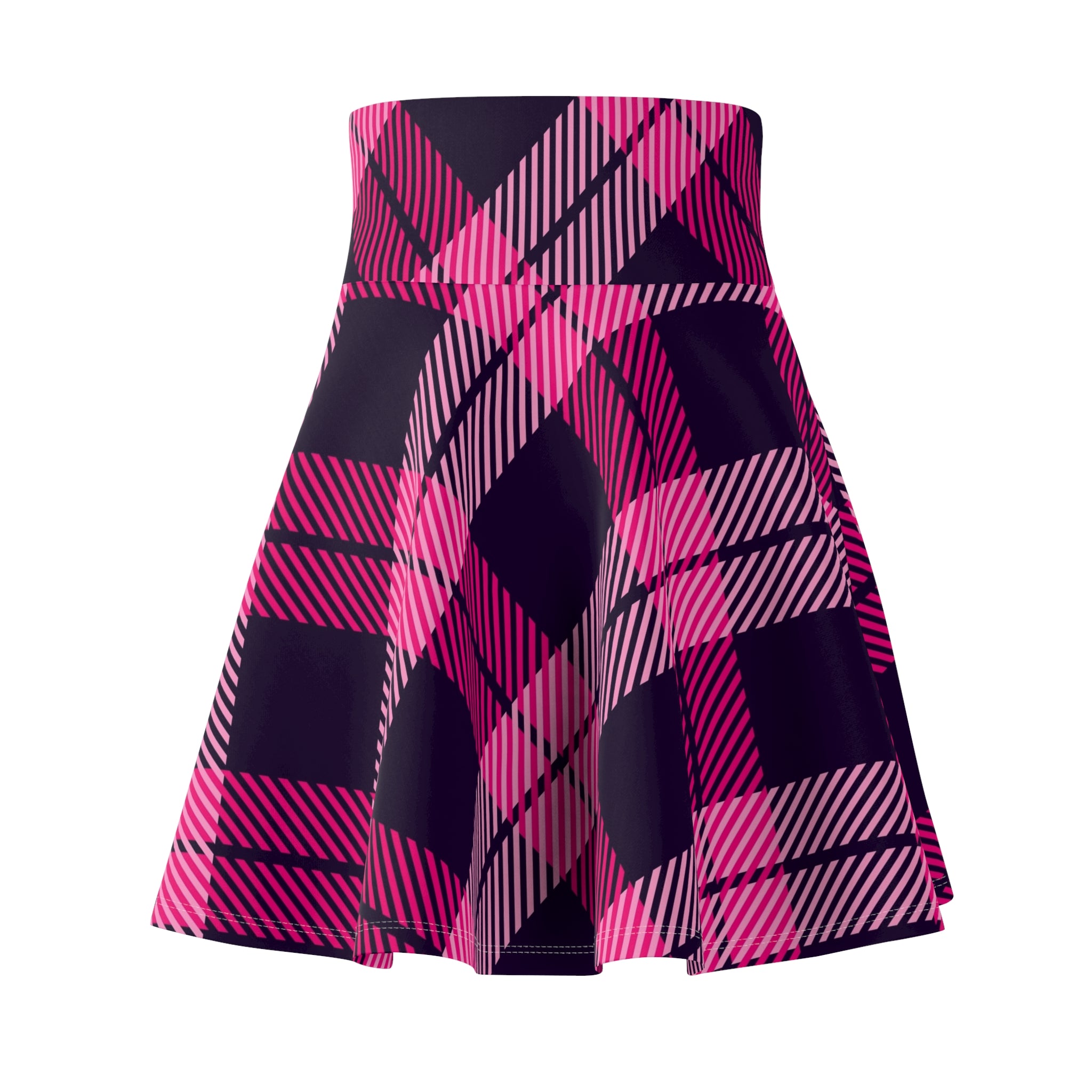 Pink Plaid Pattern Women's Skater Skirt | Pink Tartan