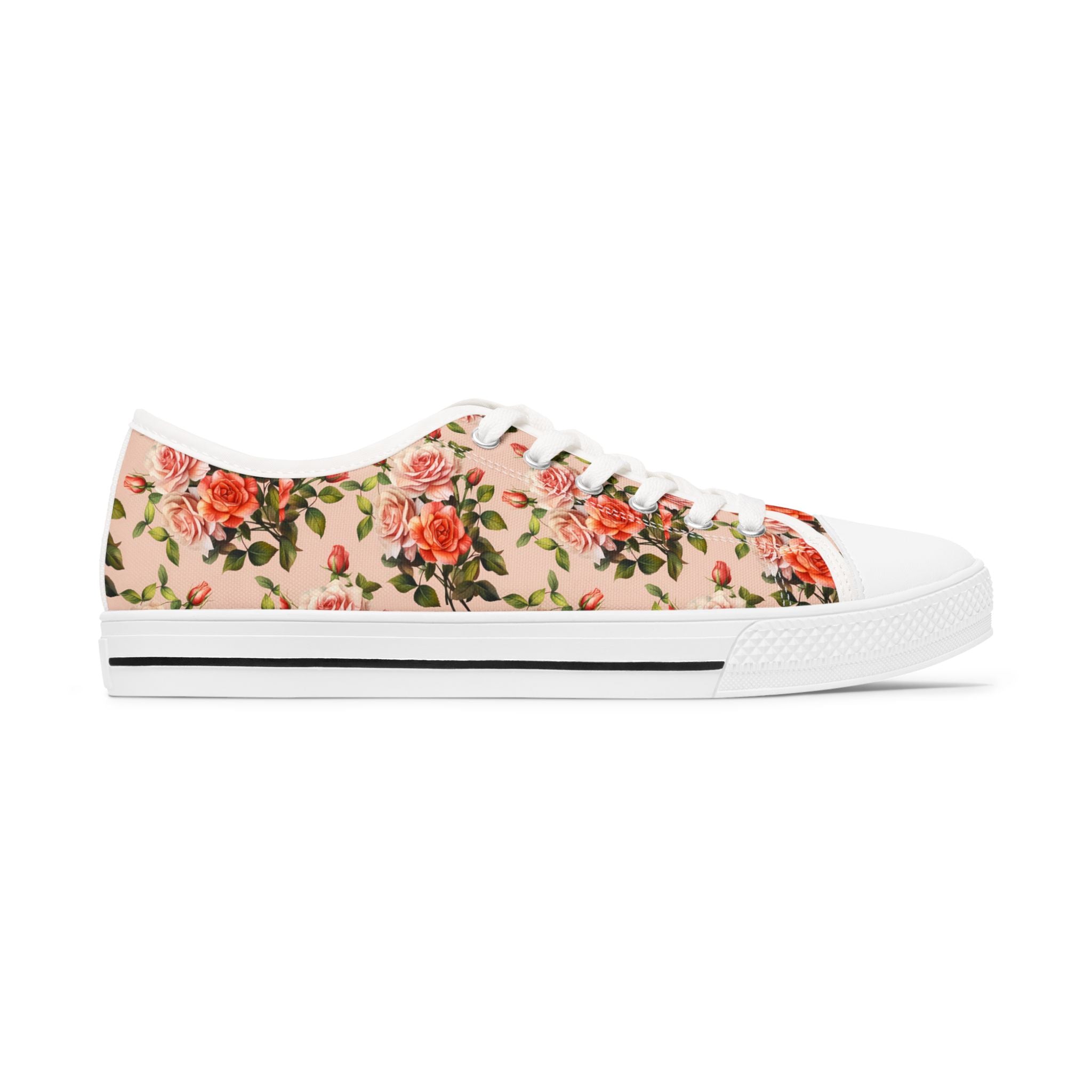 Floral Rose Pattern Women's Low Top Sneakers — Vintage Pink Garden Print