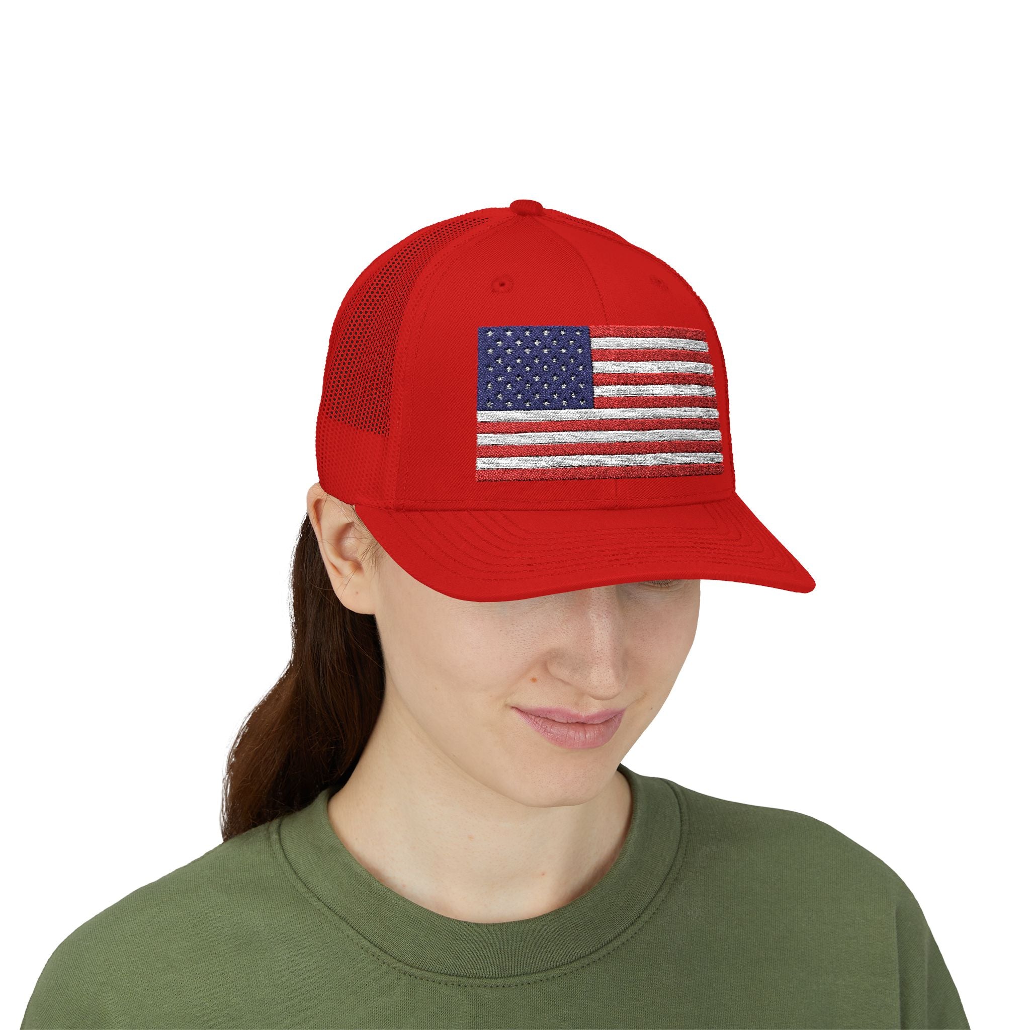 American Flag Trucker Cap — Sparkle Sequin USA Snapback