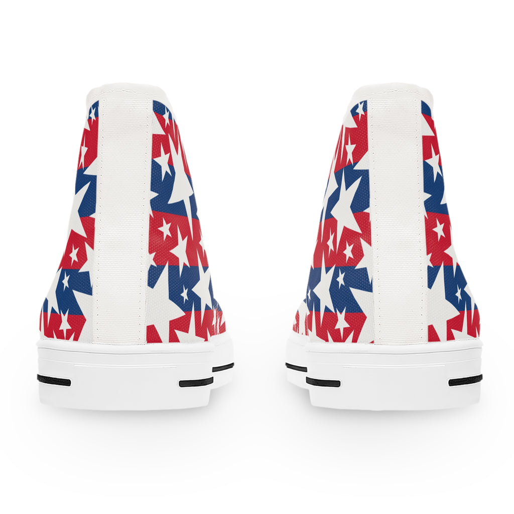 Women's High Top Sneakers — Red, White & Blue Star Pattern (Patriotic Fourth of July Shoes)
