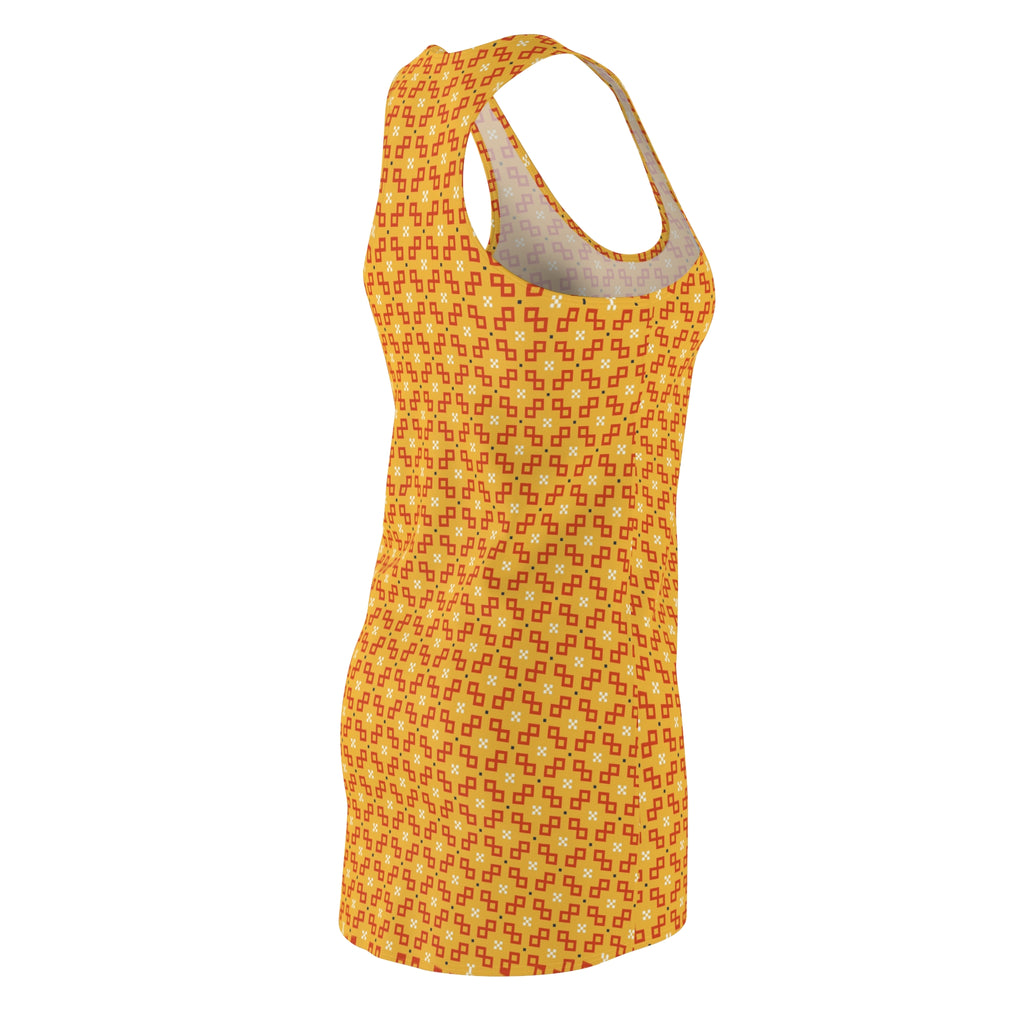 Retro Geometric Dress in Golden Yellow