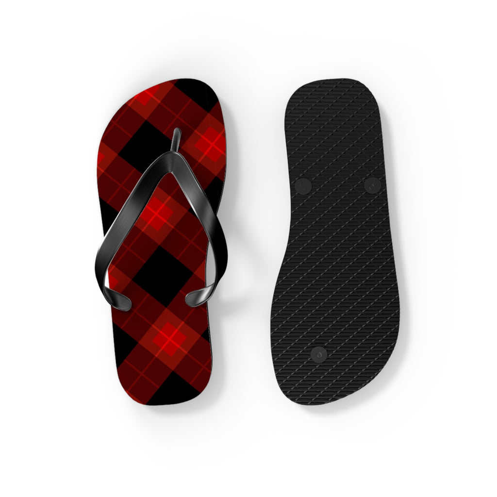 Plaid Red & Black Flip Flops — Buffalo Check Summer Sandals