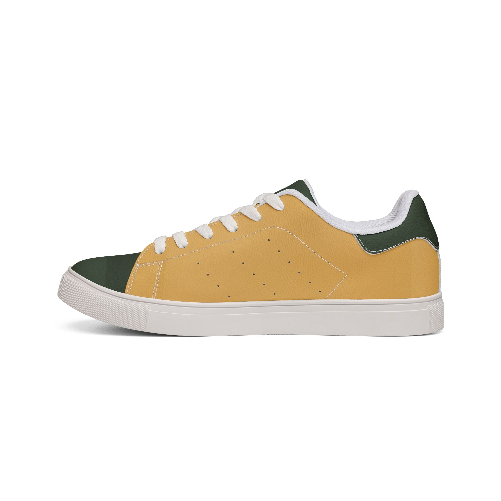Men's Low-Top Leather Sneakers — Casual Mustard Skate-Style Shoes