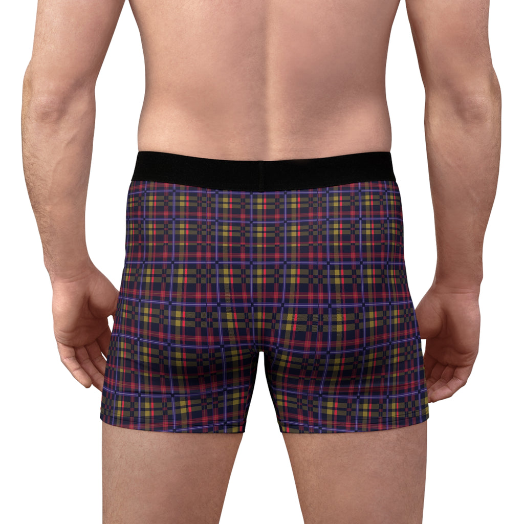 Men's Plaid Boxer Briefs — Red & Navy Tartan All-Over Print
