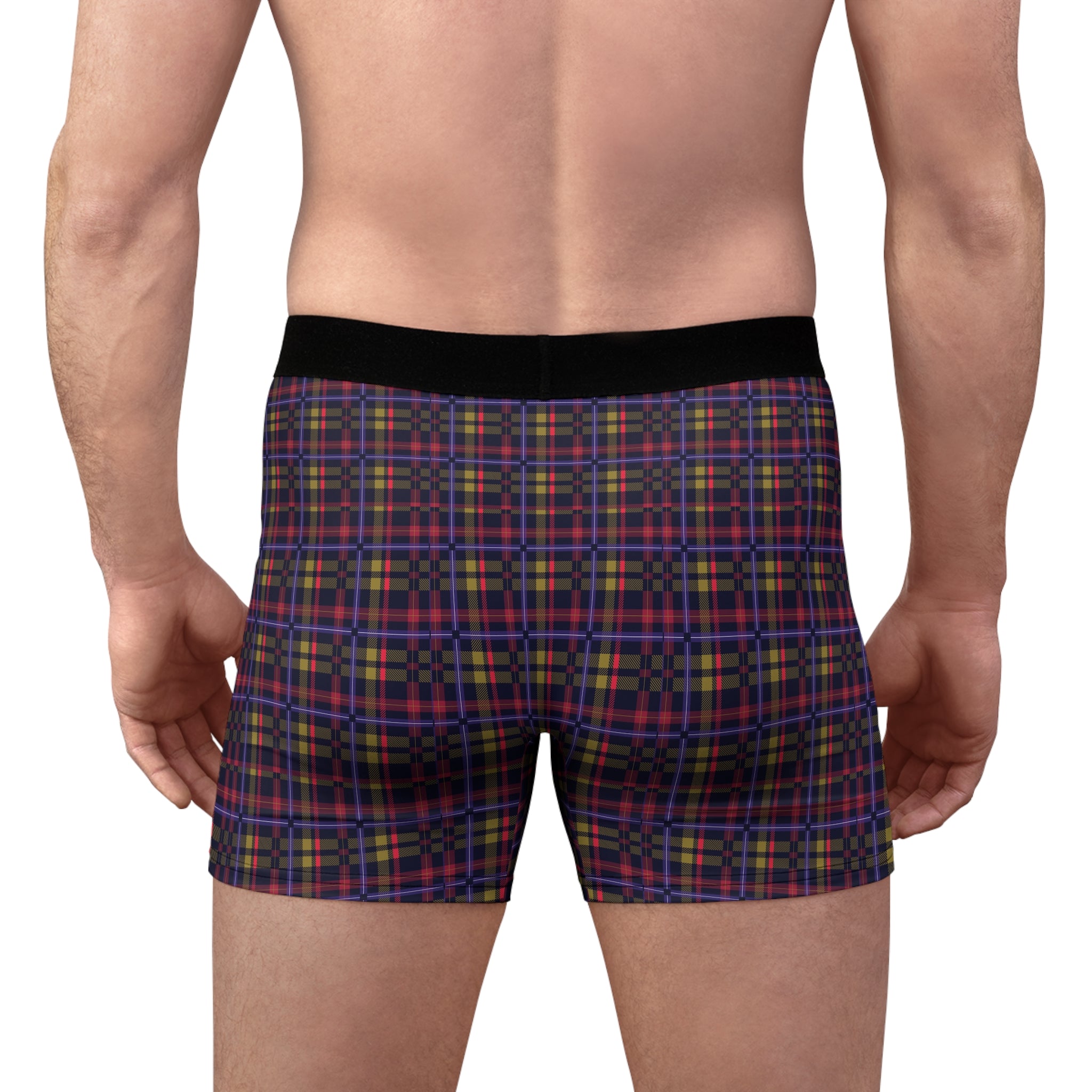 Men's Plaid Boxer Briefs — Red & Navy Tartan All-Over Print
