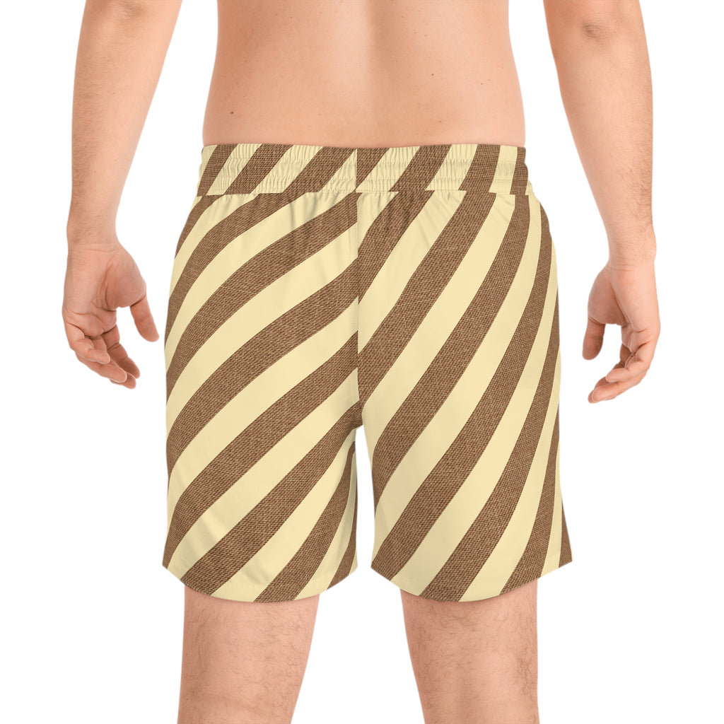 Diagonal Brown Stripe Men's Swim Shorts — Retro Beach Trunks