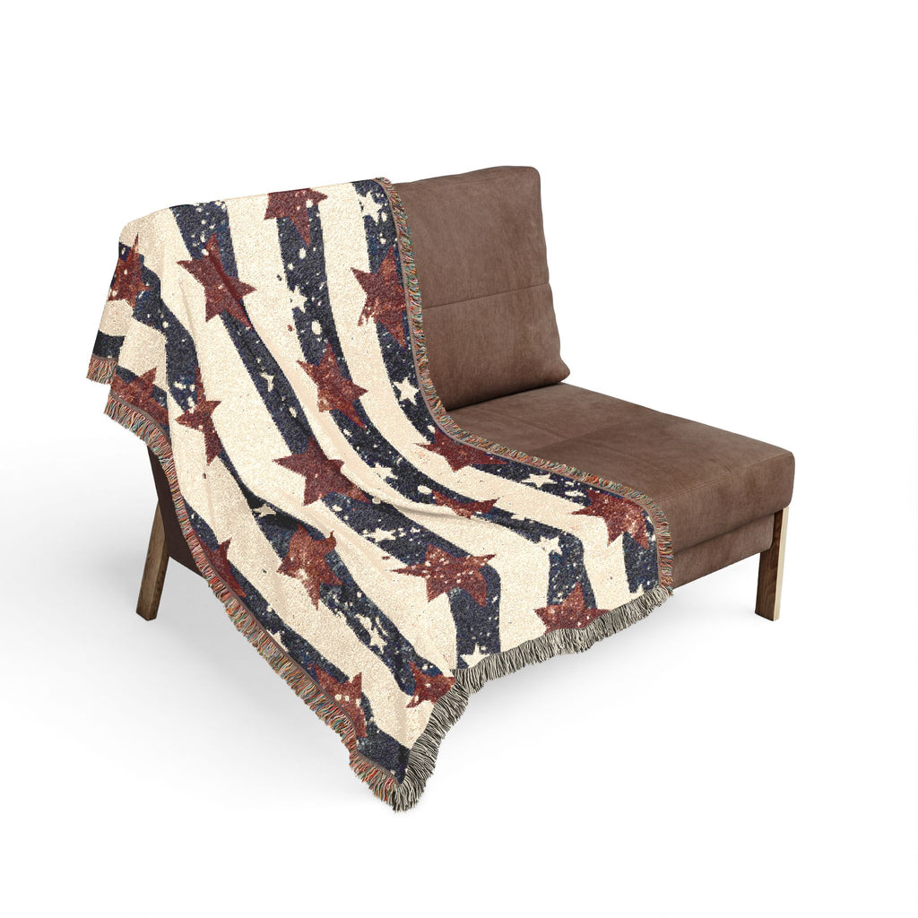 Patriotic Stars Woven Blanket — Americana Striped Throw for 4th of July & Home Decor