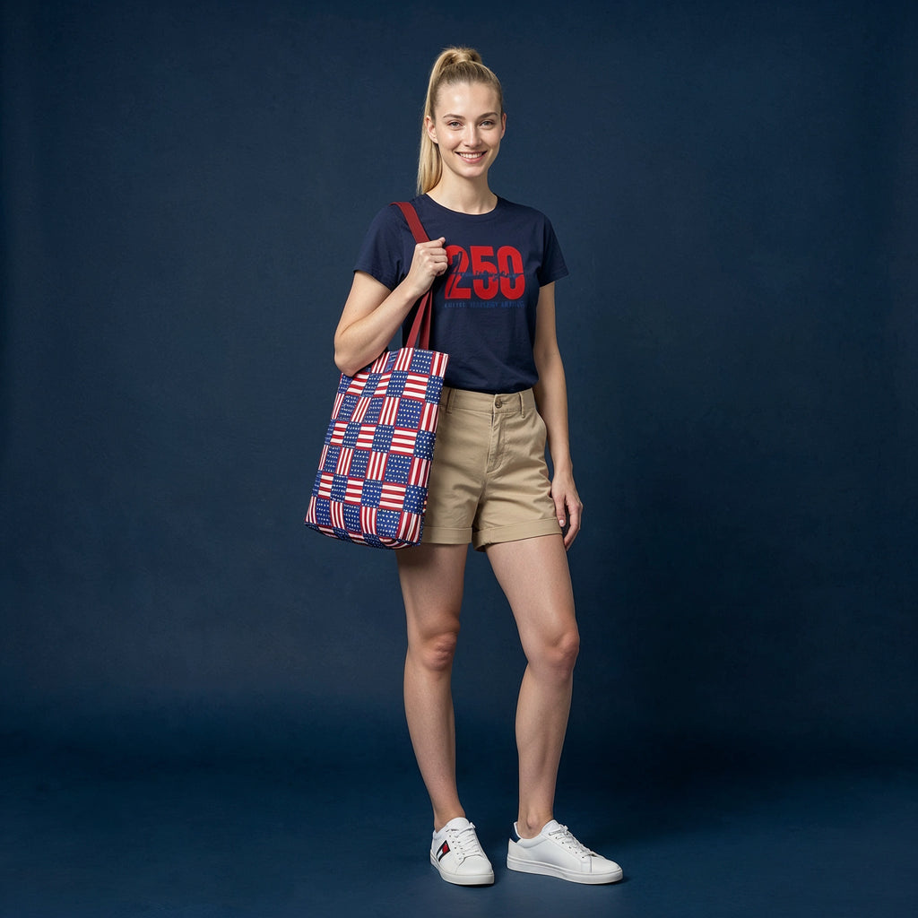 American Flag Patchwork Tote Bag | Patriotic Stars Stripes AOP