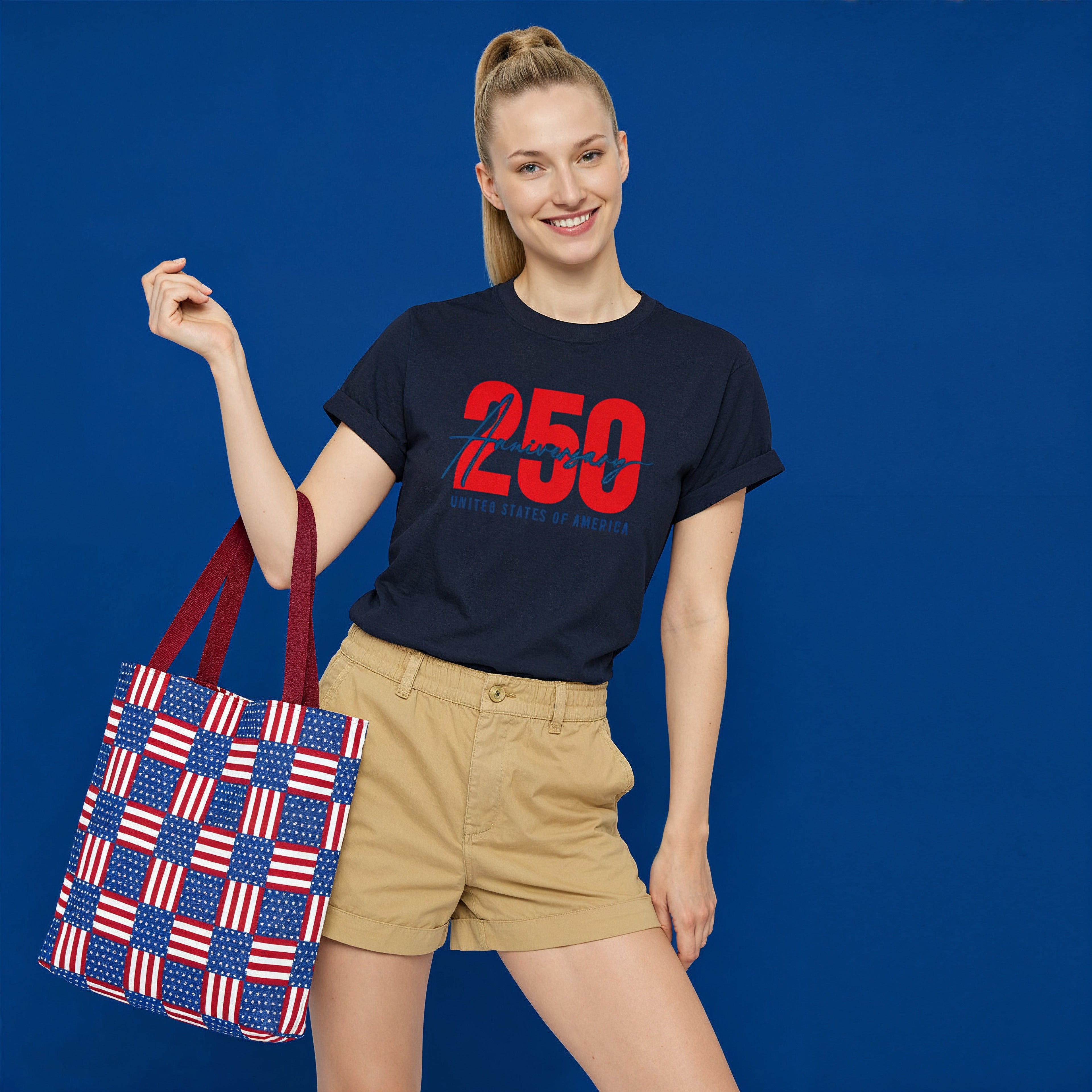 American Flag Patchwork Tote Bag | Patriotic Stars Stripes AOP