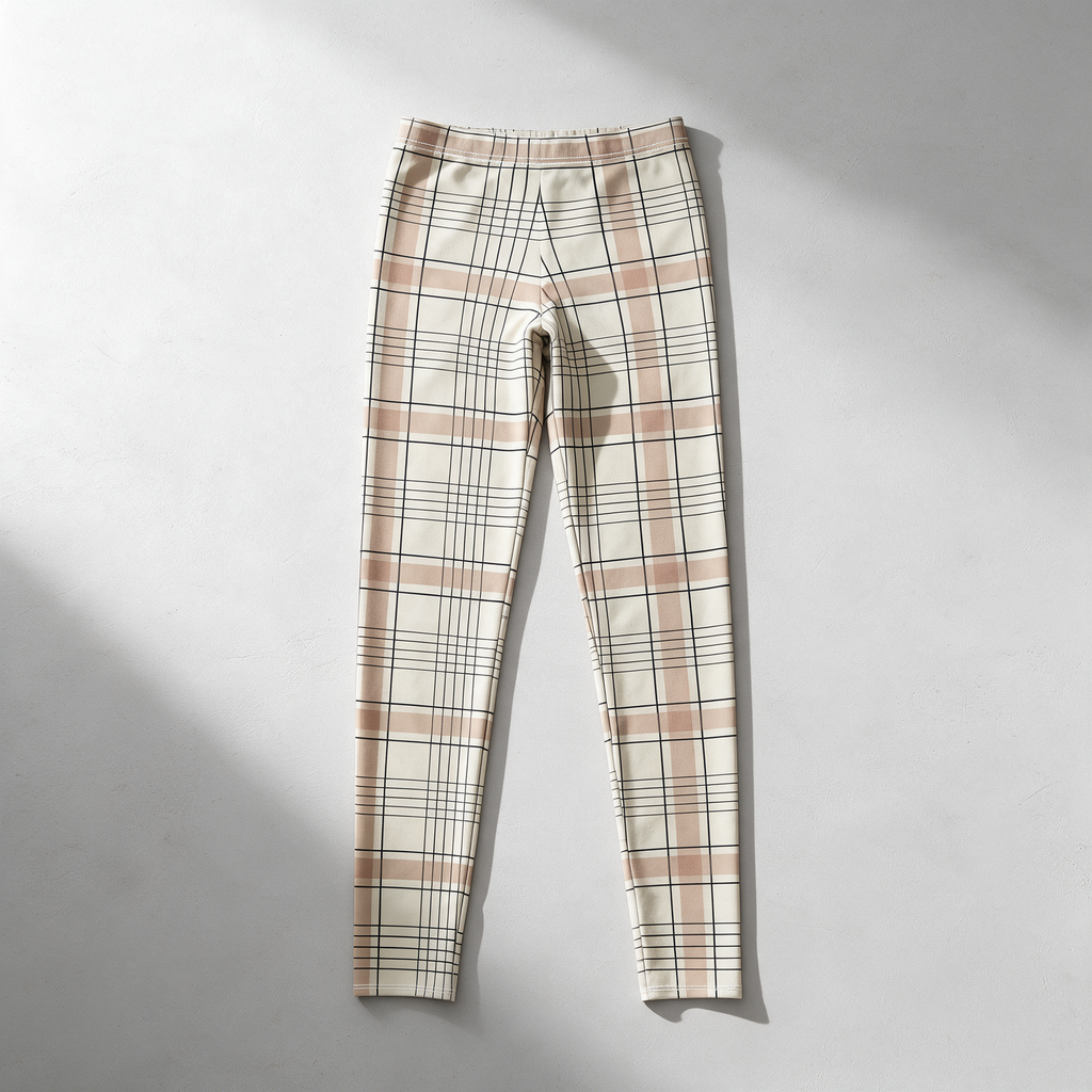 Beige Plaid Leggings — Women's Casual All-Over Print
