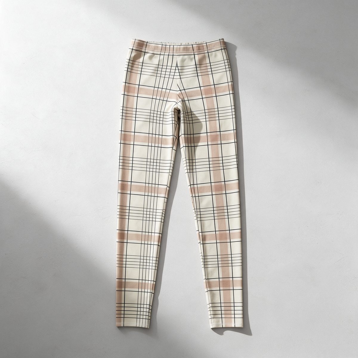 Beige Plaid Leggings — Women's Casual All-Over Print