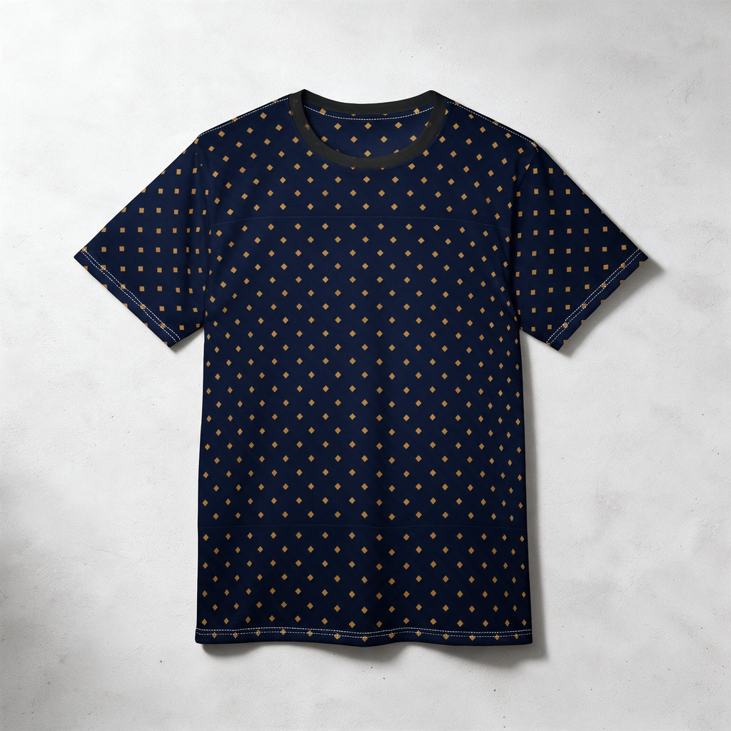 Navy Gold Dot Pattern Tee — Casual Shirt