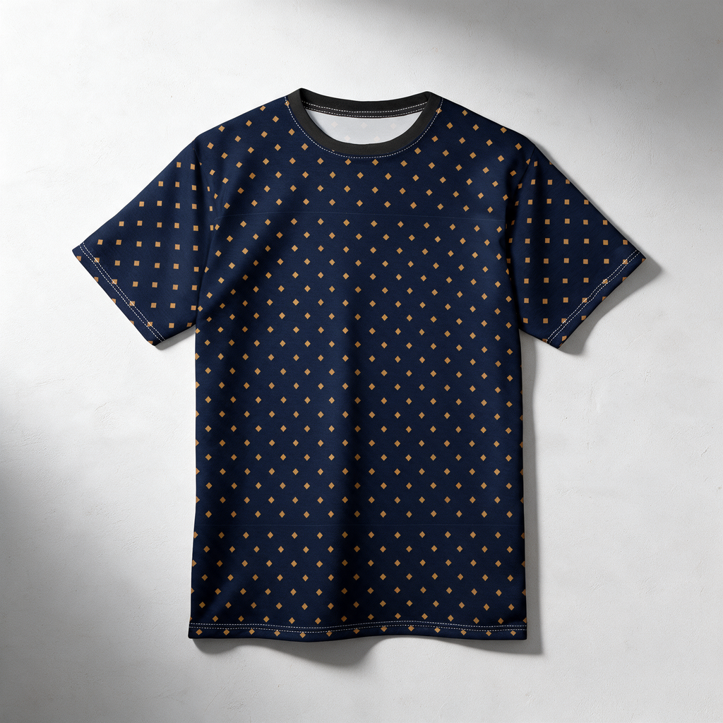 Navy Gold Dot Pattern Tee — Casual Shirt