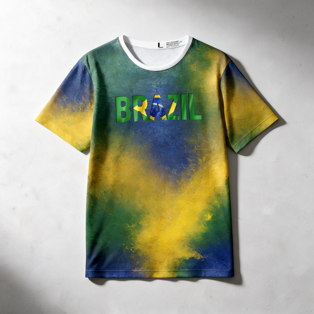 Brazil Flag Fade Men’s Sports Jersey – Green & Yellow Soccer Tee