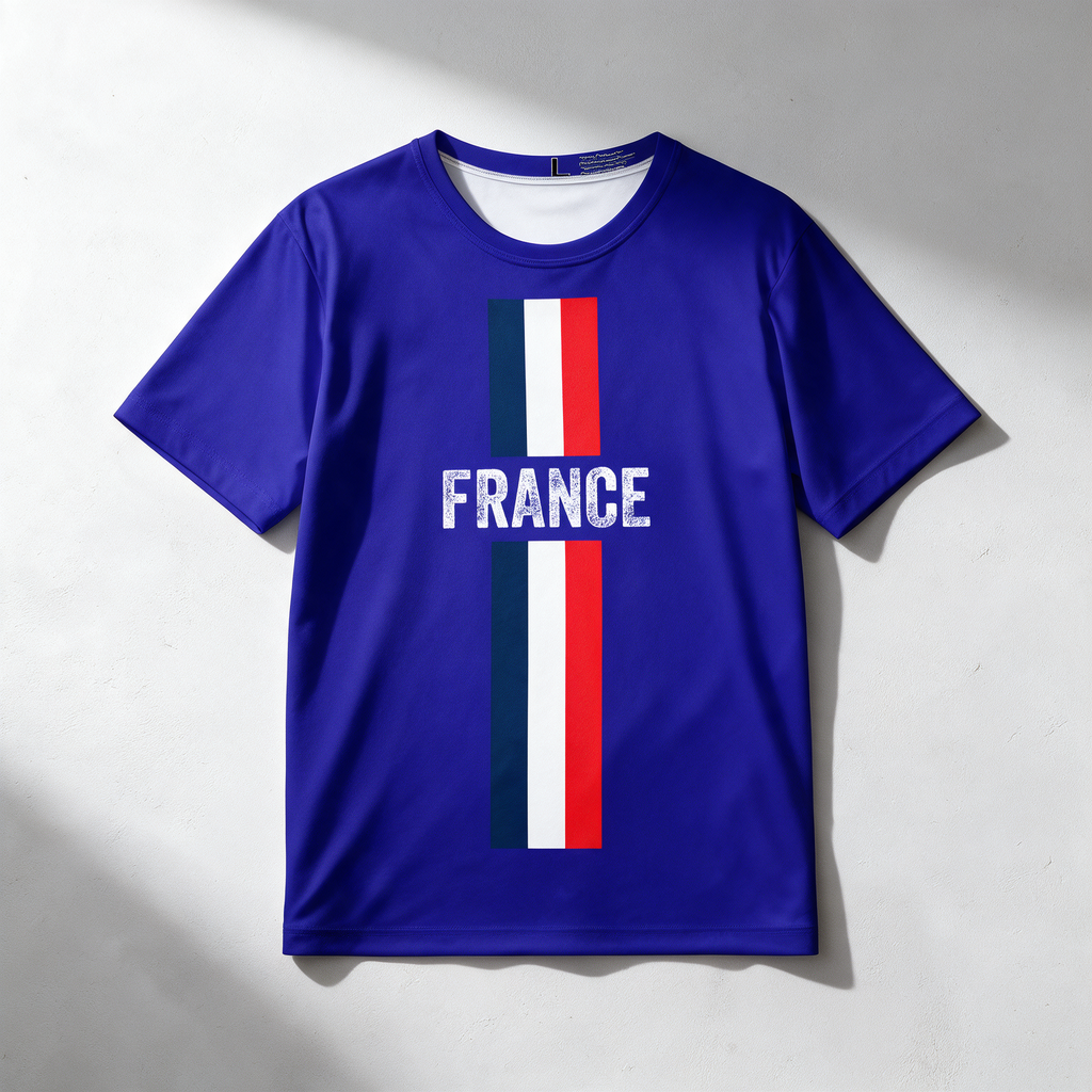 France Flag Sports Jersey — Men's Athletic Tee with Vertical Tricolor Stripe
