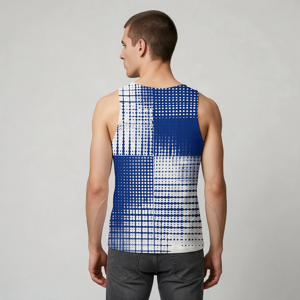 Gridwave Blue Abstract Tank Top — All-Over Print Graphic Tank