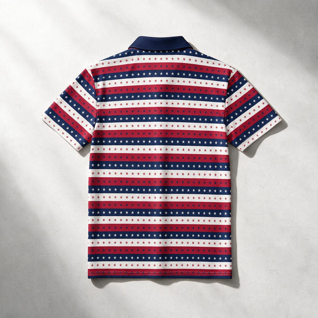 Patriotic Stars & Stripes Polo Shirt — Red White Blue All-Over Print