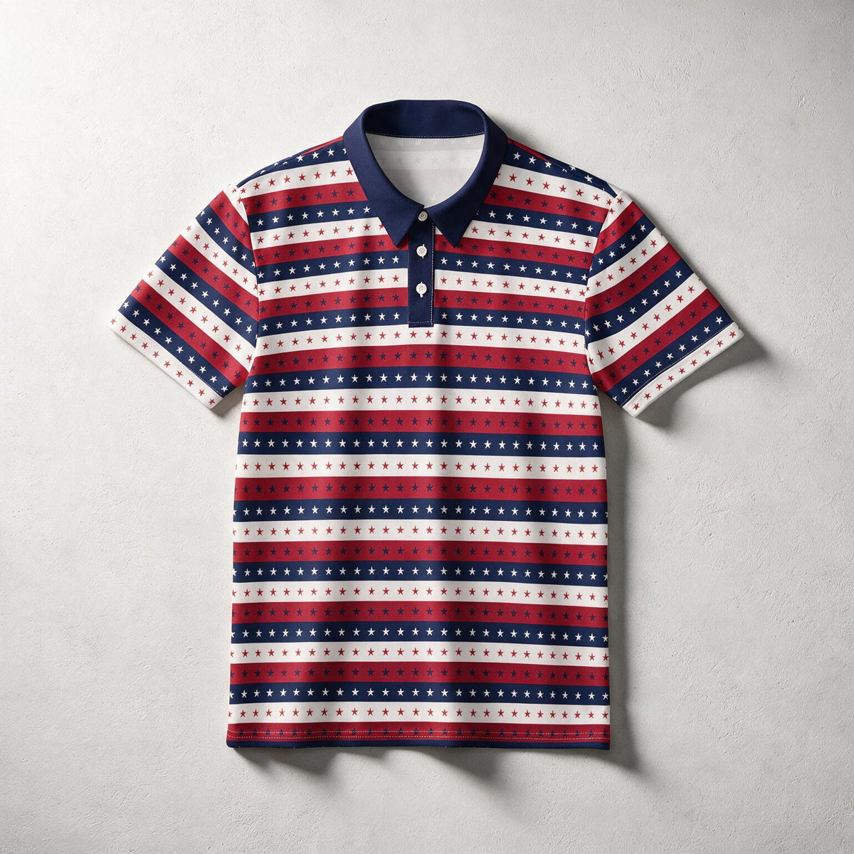 Patriotic Stars & Stripes Polo Shirt — Red White Blue All-Over Print