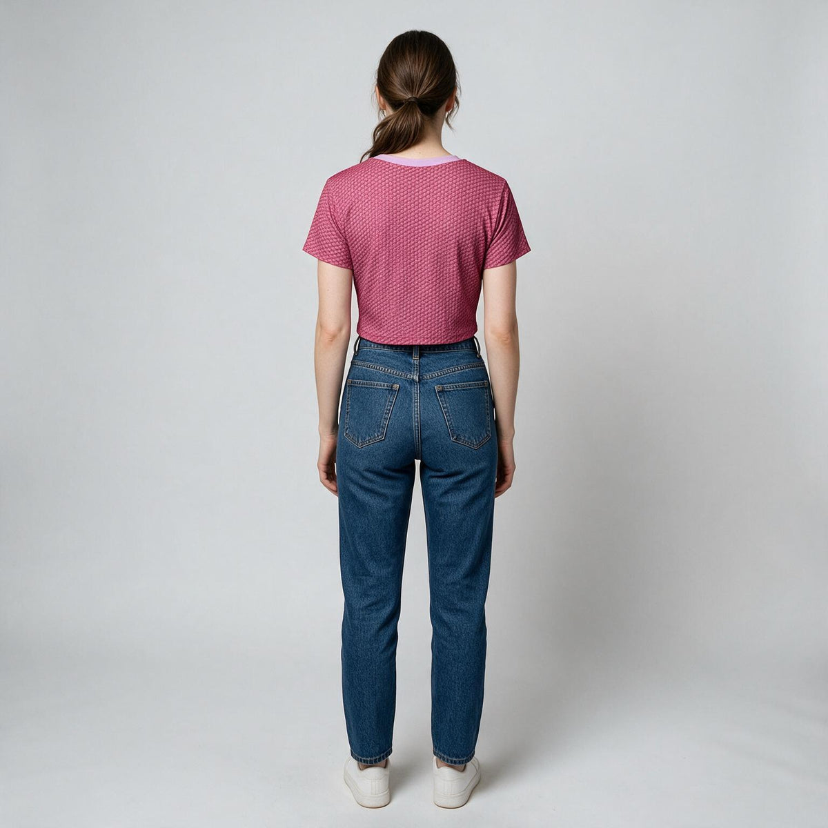 Pink Knit Texture Crop Tee — Women's Casual Summer Top