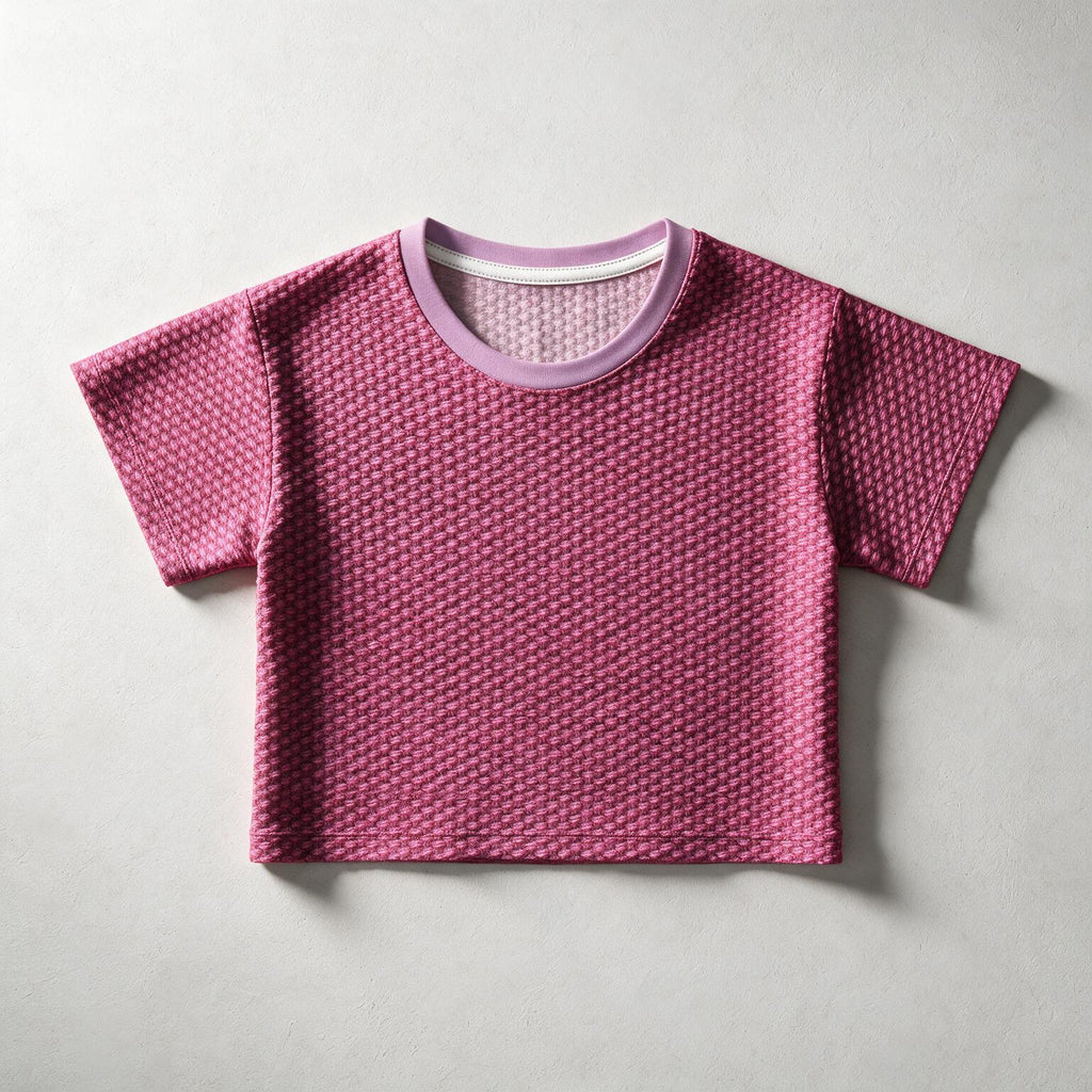 Pink Knit Texture Crop Tee — Women's Casual Summer Top