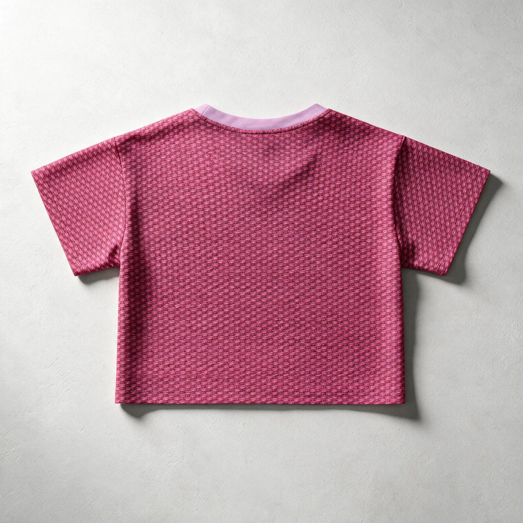 Pink Knit Texture Crop Tee — Women's Casual Summer Top