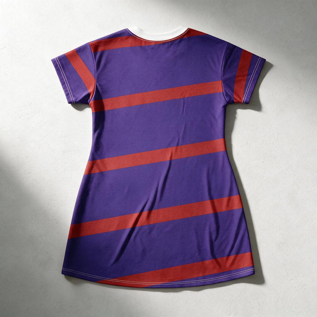 Purple & Red Diagonal Stripe T-Shirt Dress — Casual Graphic Dress