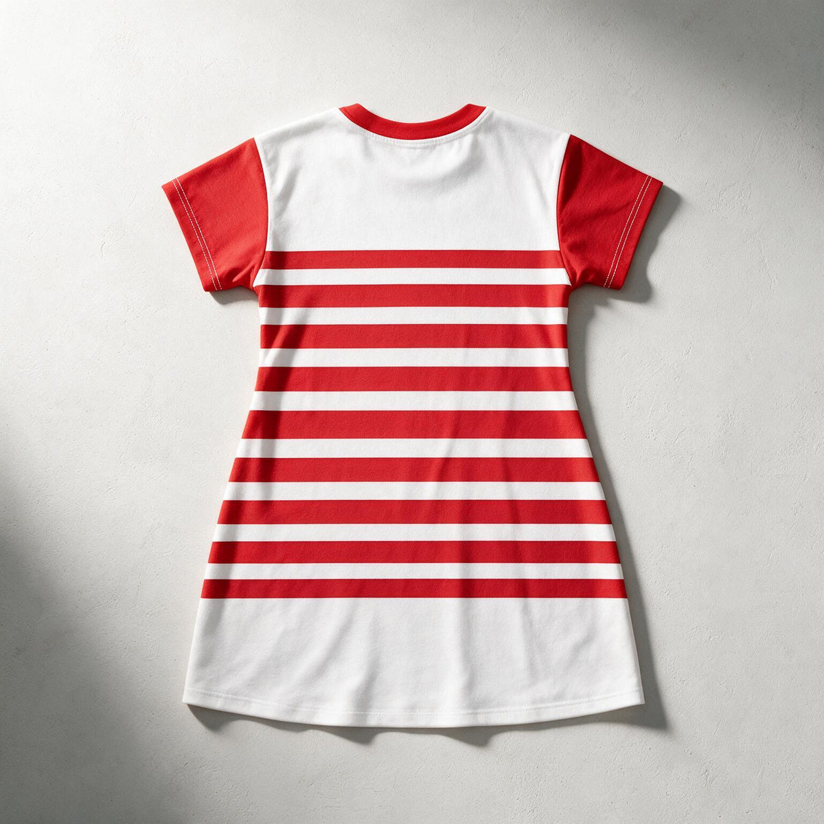 Red & White Striped T-Shirt Dress — Nautical Casual A-Line Summer Dress